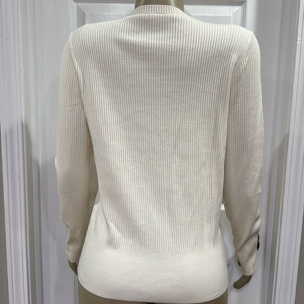 Talbots Ribbed Crewneck Sweater. Ivory. - Picture 3 of 4